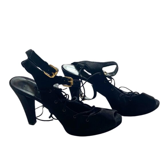 J.Crew Made In Italy Lace Up Heels Black Size 8 Goth Leather Fairy Whimsygoth - Picture 3 of 13